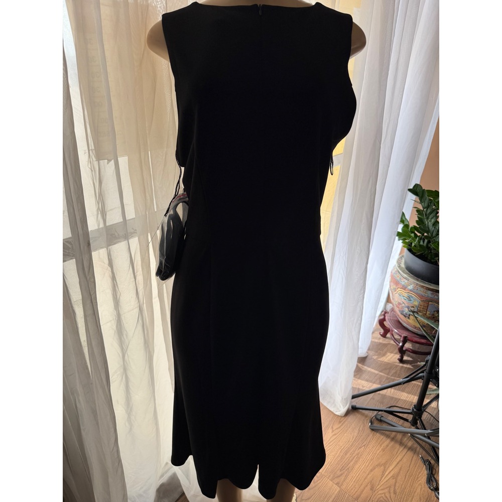 Ivy + Blu Black Sleeveless Sheath Dress with Belt NWT Boat Neck Midi